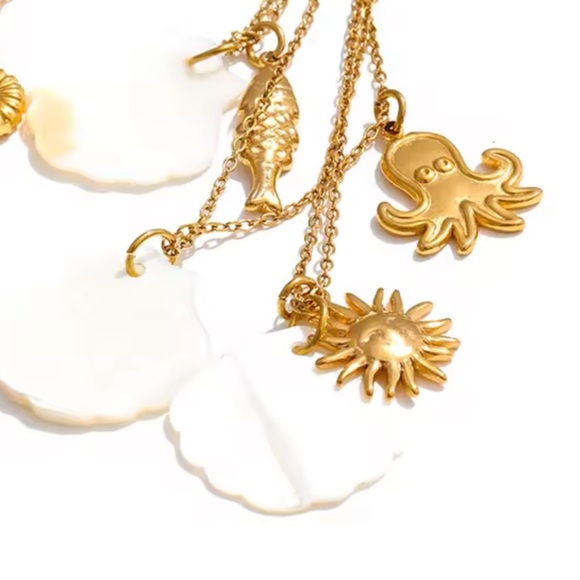 Sun Gold White Shell 18K Gold Stainless Steel Waterproof Necklace - Picture 7 of 8